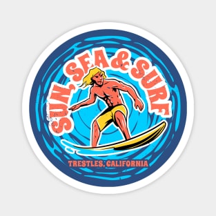 Vintage Sun, Sea & Surf Trestles, California // Retro Surfing // Surfer Catching Waves Magnet